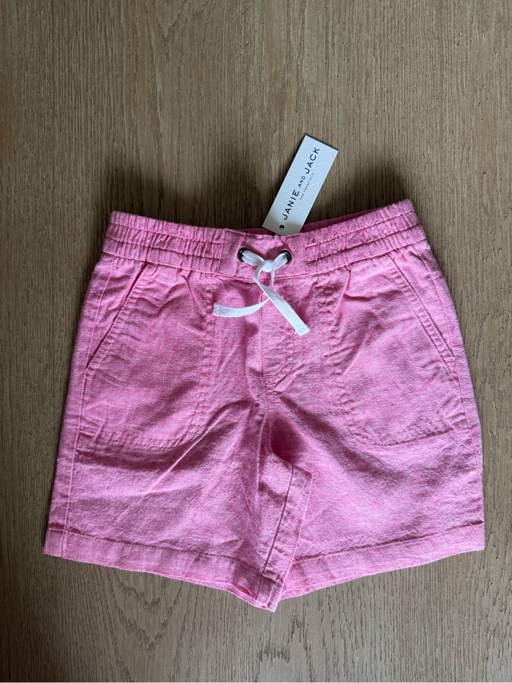 Janie and Jack Boys Sz 5 Pink Elastic-Waist Linen Shorts with Drawstring NWT